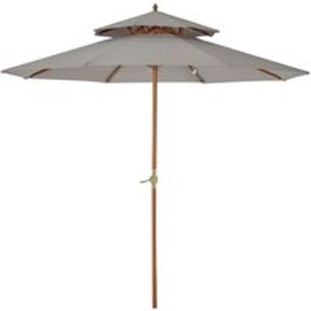 Outsunny 2.7 m Garden Parasol Umbrella, Double Tier Garden Umbrellas Outdoor Sun Umbrella Sunshade Bamboo Parasol, Grey