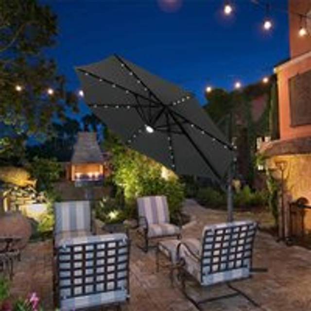 Garden Sanctuary Gardensanctuary 3M Round Cantilever Parasol With Hdpe Water-or-sand-filled Umbrella Base Cantilever Parasol Stand, Grey