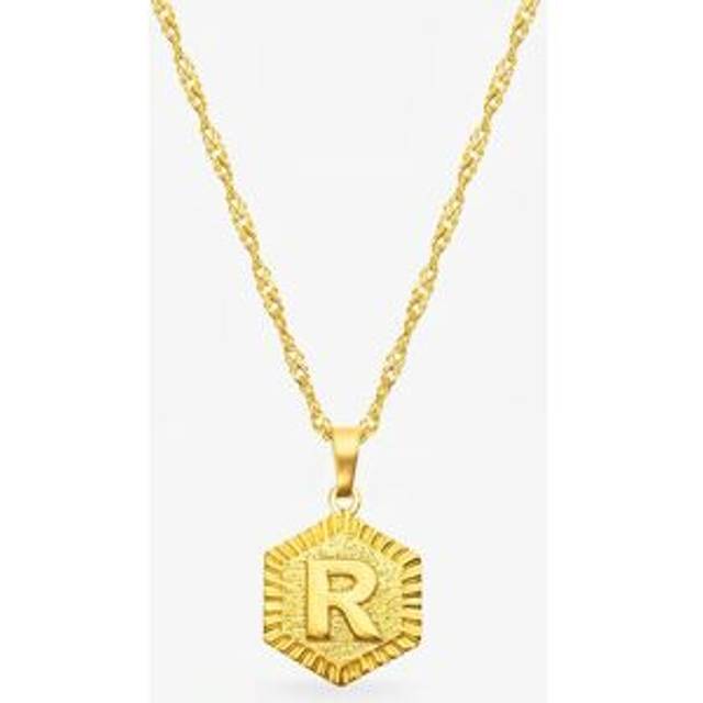 Womens Gold Initial Coin Necklace With Singapore Chain - Metallics - 18 inches