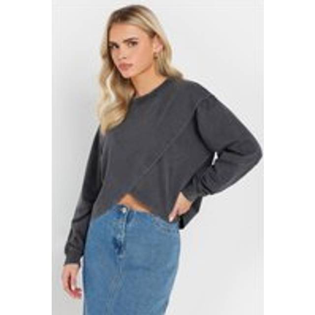 Pixiegirl Grey Acid Wash Cross Over Sweatshirt 18 Pixiegirl | Petite Women's Hoodies & Sweatshirts