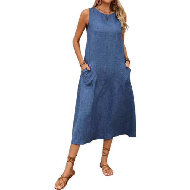 Breezaya Ladies&#39; Solid Color Simple Daily Sleeveless Dress Maxi Vacation Beach Outfits Women