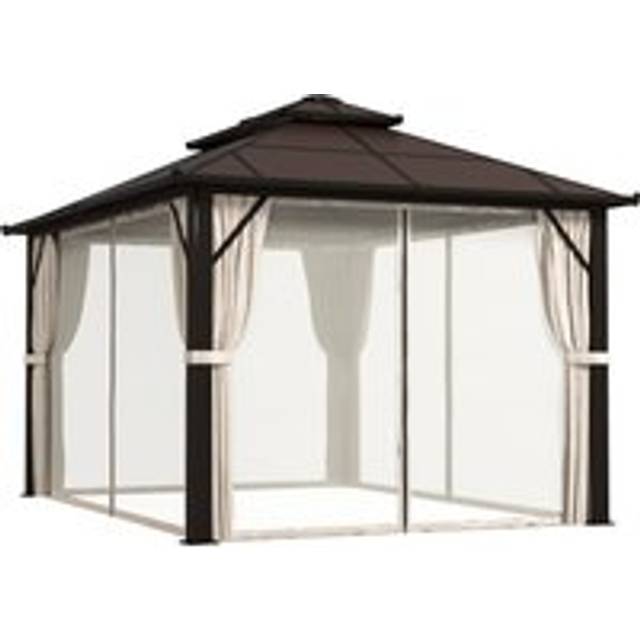 Outsunny 3 x 4m Hardtop Gazebo Canopy with UPF30+ Double Polycarbonate Roof, Aluminium Frame Garden Gazebo Permanent Pavilion, Beige