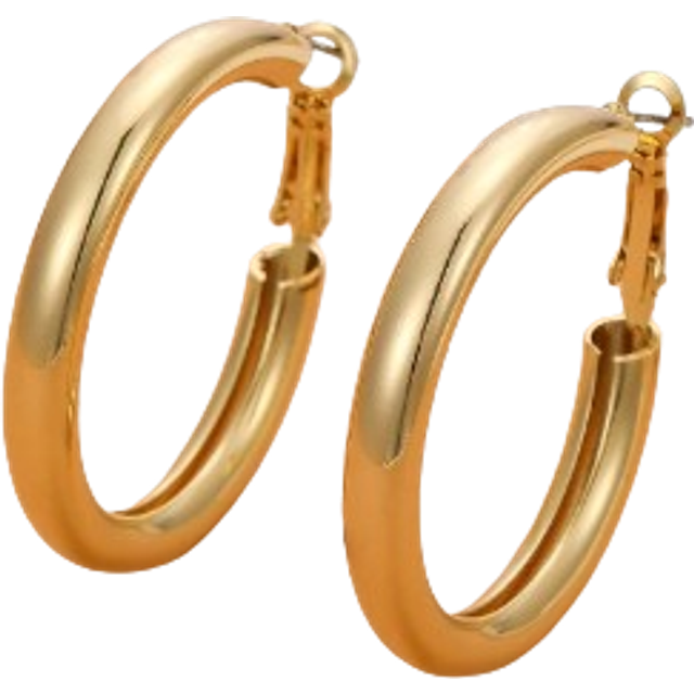 SHEIN 1pair Ladies&#39; Gold-color Circle Tube C Shape Hoop Earrings
