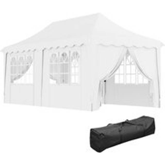Outsunny 3 x 6m Pop Up Gazebo with Sides, UPF50+ Height Adjustable Party Tent with Carry Bag and Sand Bags for Garden, Patio, White