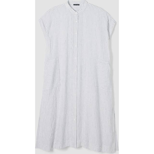 Striped Organic Linen Midi Dress - WHITEBLACK - Large