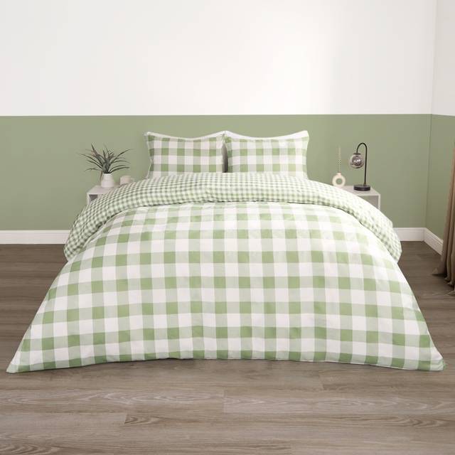 Gingham Duvet Cover Reversible Bedding Set - Light Green - King