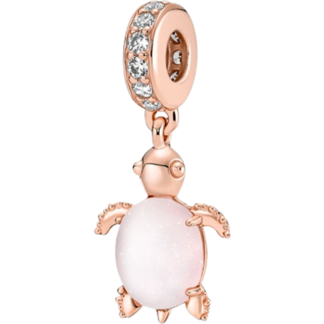 Pandora Murano Glass Pink Sea Turtle Dangle Charm - Murano glass / 14k rose gold plating / Cubic zirconia / Pink - one size