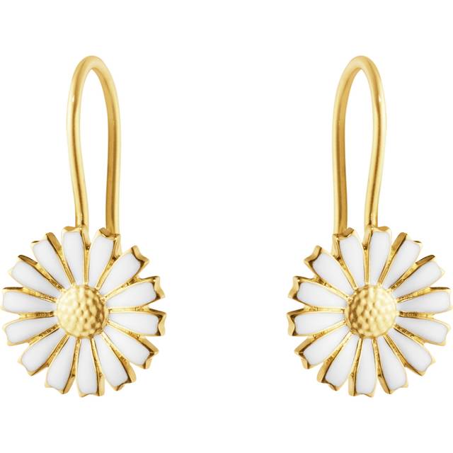 Georg Jensen Daisy øreringe i forgyldt med hvid emalje - Ø11 mm