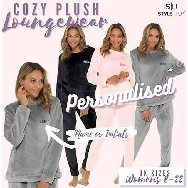 Personalised ladies womens pyjamas fluffy fleece velour style velvet loungewear