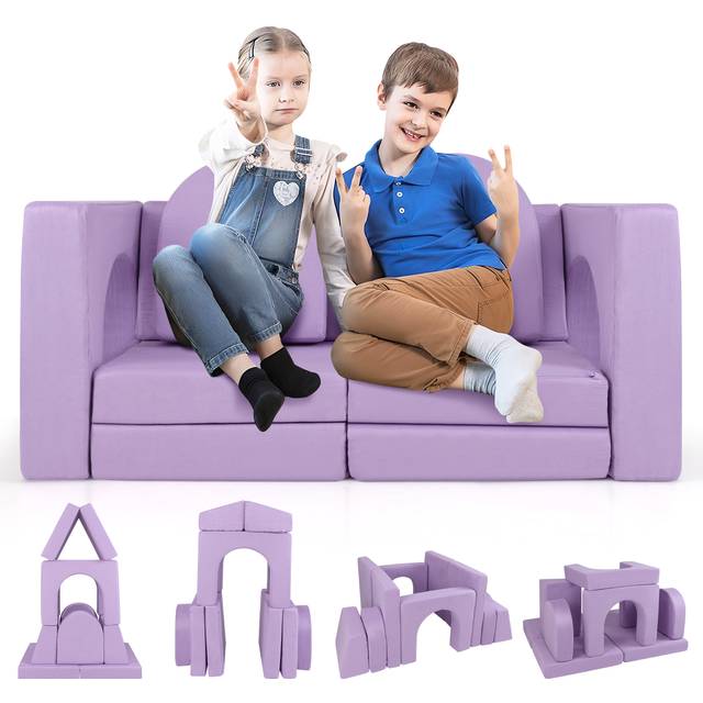 8-Piece Modular Kids Play Couch with Machine-washable Covers-Purple