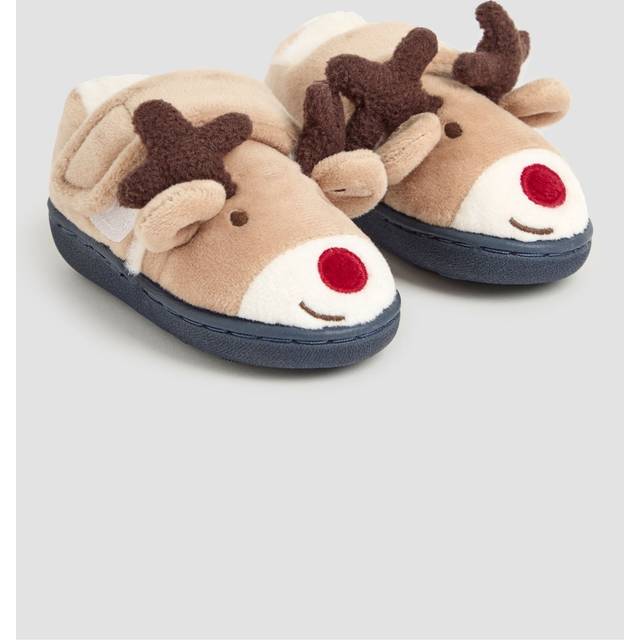JoJo Maman Bébé Kids' Reindeer Easy-On Slipper Shoes, Mocha