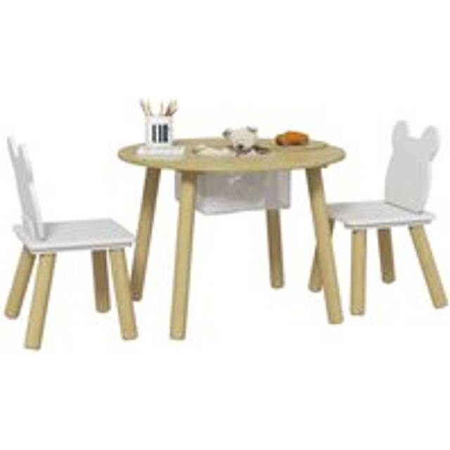 AIYAPLAY 3 Pieces Toddler Table and Chair Set w/ Centre Mesh Bag, Brown