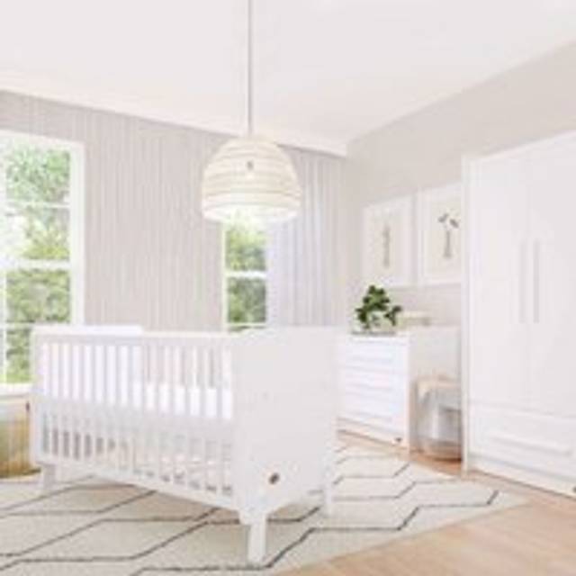 Boori Natty 3 Piece Room Set In White Cot Bed Chest and Wardrobe With Eco Airflow Fibre Mattress, White