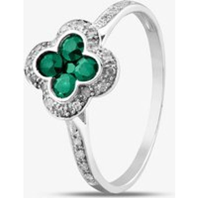 9ct White Gold Emerald & Diamond Quatrefoil Shaped Cluster Ring PR10950 EM P - Silver