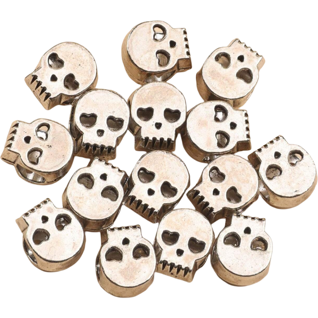 SHEIN 15pcs Stylish Retro Alloy Large Hole Beads Skull Beading Halloween Skull Beads Necklace Bracelet Beads Handmade Diy Jewelry Accessories