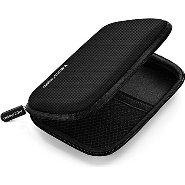 deleyCON Hårddiskfodral Hårddiskar Fodral HDD-Fodral - För 2,5-Tums Hårddiskar och SSD - Robust & Stötsäker - 2 Innerfack av Nät - Svart