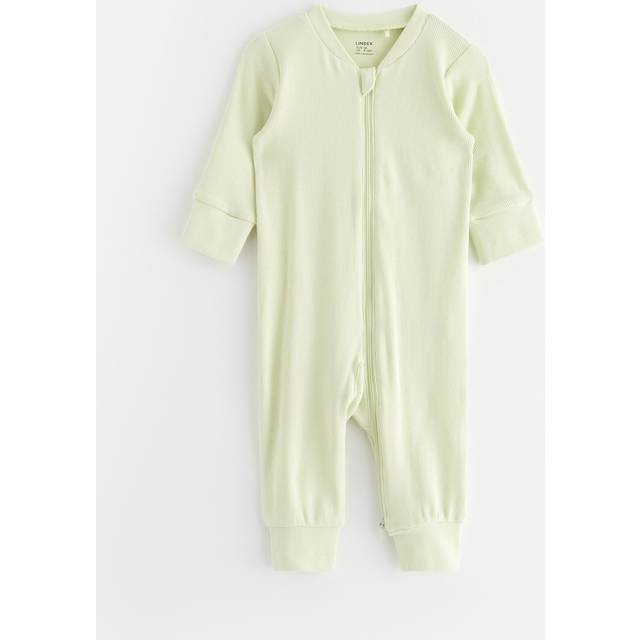 Lindex Baby Cotton Sleepsuit, Light Dusty Green