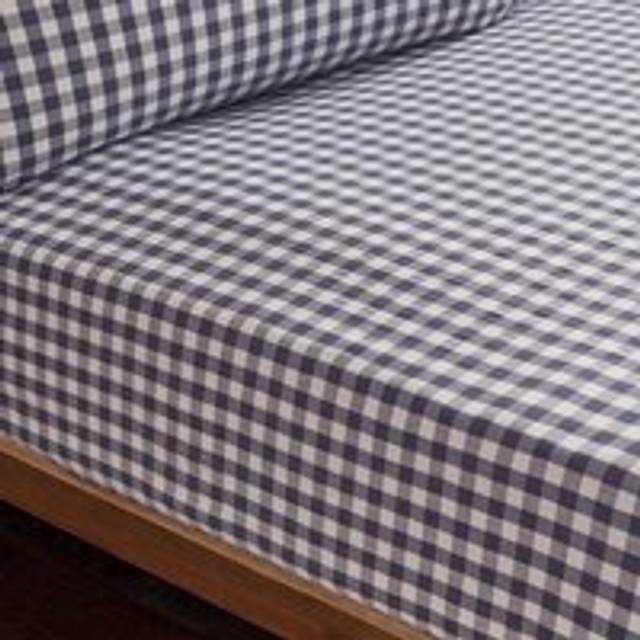 Portloe Gingham Woven Cotton Fitted Sheet - Folkstone Blue