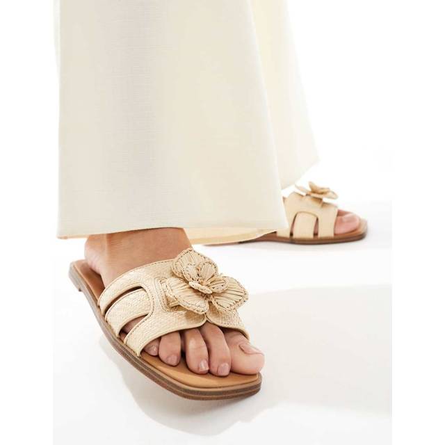 ALDO – Seaflower – Beige, vadderade, platta sandaler i raffia-Naturlig