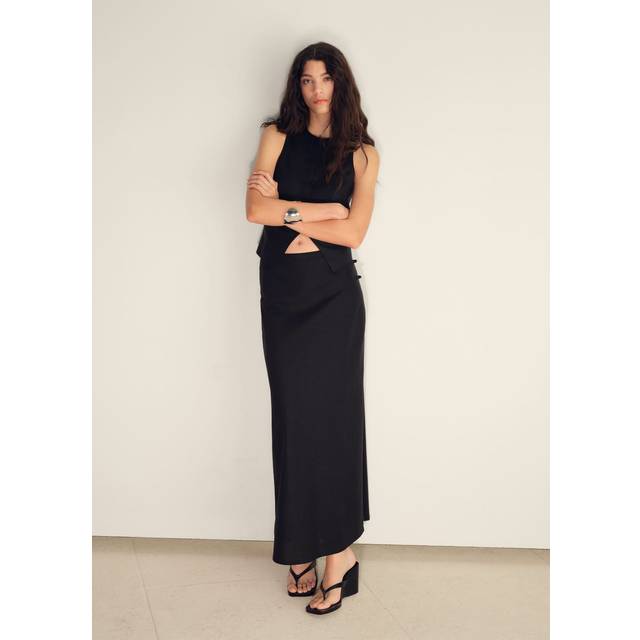 Linen-blend straight skirt black - Woman - S - MANGO - Black