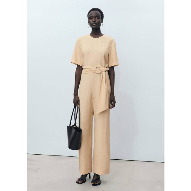 Straight-fit short-sleeved jumpsuit with belt ecru - Woman - S - MANGO - Ecru