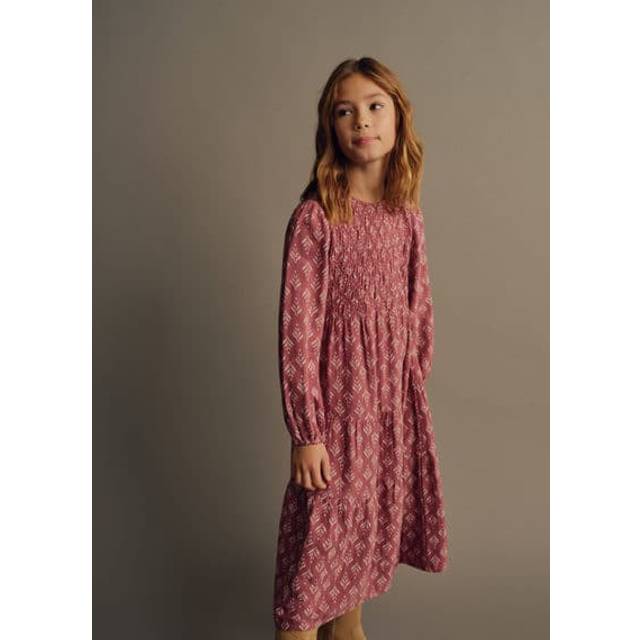 Ruffled printed dress maroon - Kids - 9 - MANGO KIDS - Maroon