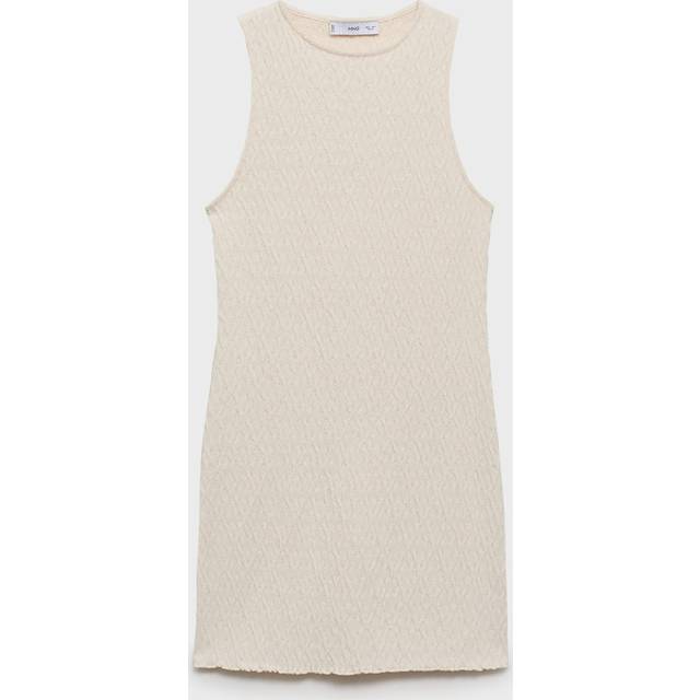 Mango Ria Textured Knit Mini Dress, Light Beige