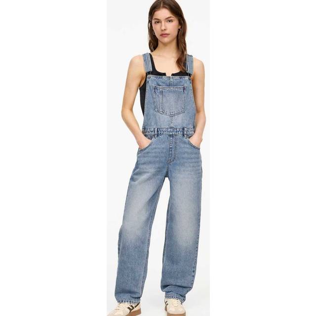 Pull&Bear – Blå hängselbyxor i denim