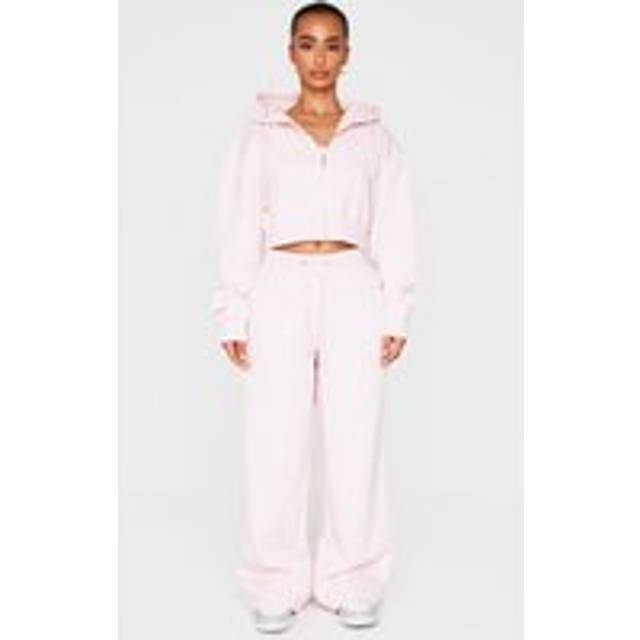 Petite Baby Pink Tie Waist Embossed Detail Wide Leg Joggers, Pink