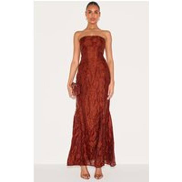 Chestnut Textured Lace Up Back Maxi Dress, Chestnut - 6