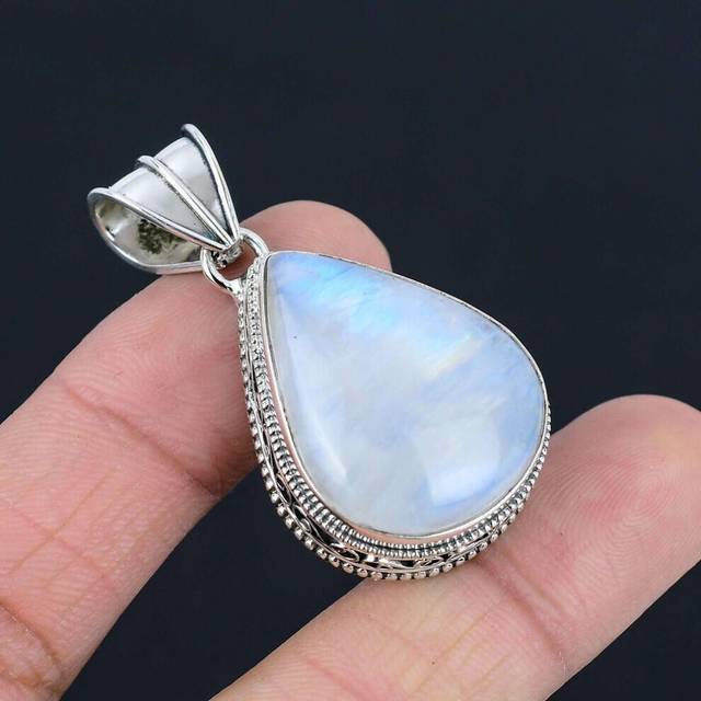 Rainbow Moonstone Gemstone Pendant Solid 925 Sterling Silver Pendant Jewelry Gift For Unisex