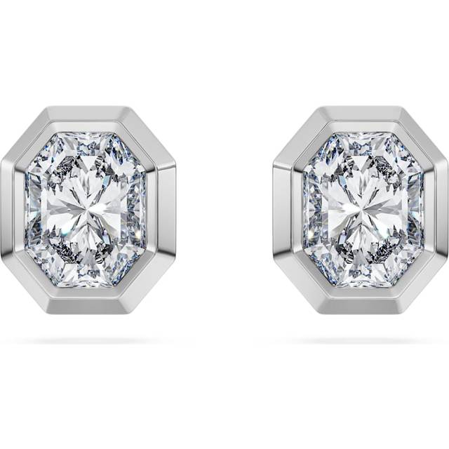 Eternity stud earrings, Lab-grown diamonds 1.0 ct tw, Octagon shape, 18K white gold - White