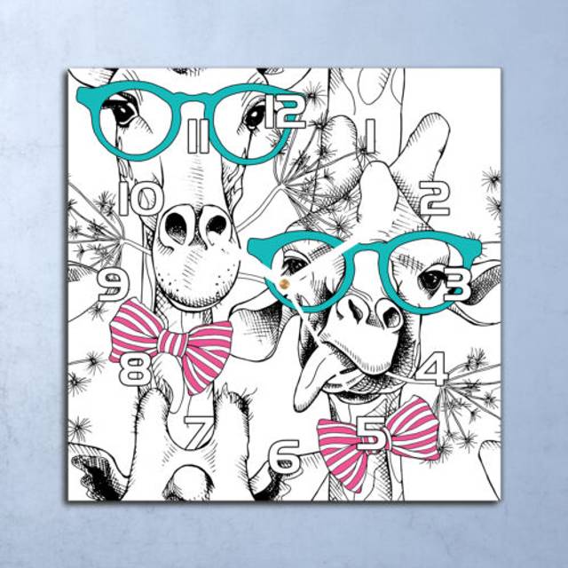 Glass clock 30x30 wall home silent living room modern hipster giraffe cute