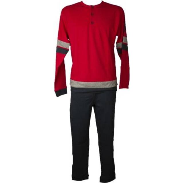 Pajamas for men ragno interlock warm winter cotton long sleeve henley neck trous