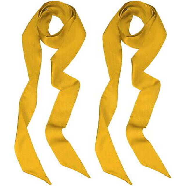 Stylish ribbon 2 pcs scarf long silk solid color skinny scarves earthy yellow