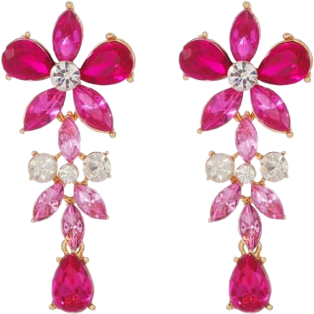 1 par fashionabla geometrisk form Färgglad strassdekor Lång palatsstil Blomma Dingle örhängen för kvinnor, uttalande tillbehör, present Alla hjärtans - Rosa (En-Storlek)