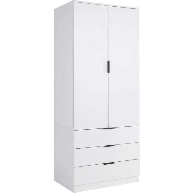 Wardrobe 2 Door 3 Drawer Bedroom Clothing Storage Inner Shelf - White - One Size
