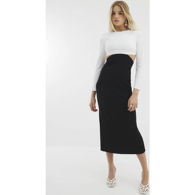 River Island Womens Black Cut Out Colour Block Midi Dress - S
