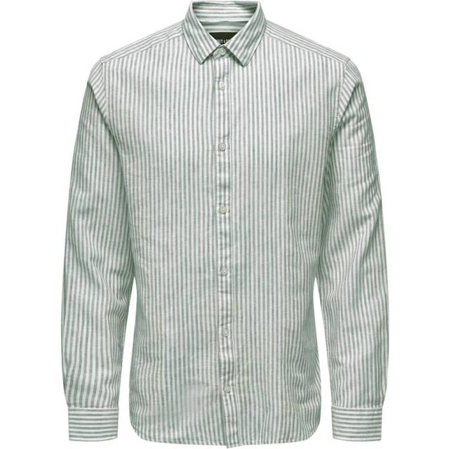 Only & Sons Men's Khaki Striped Long Sleeve Shirt New Look - M