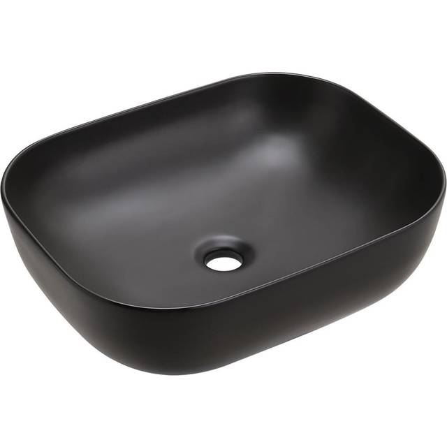 H&O Direct Black Rectangular Ceramic Countertop Sink - 15 x 49.5 x 39cm