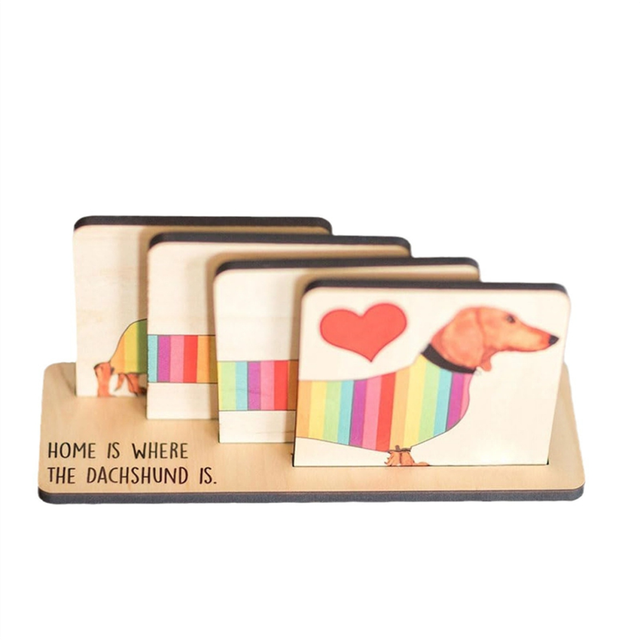Set of 4 Dachshund Coasters with Holder