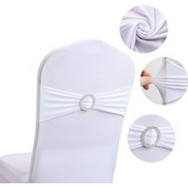Cyslmuk - 60Pcs Stretch Spandex Chair Sashes with Slide Buckle for Wedding, Spandex Chair Cover Bands for Folding Chairs, Banquet Decorations, White