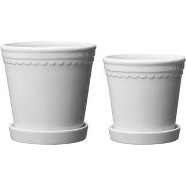 Kruka Astrid med fat Vit (Storlek: 13x12cm)