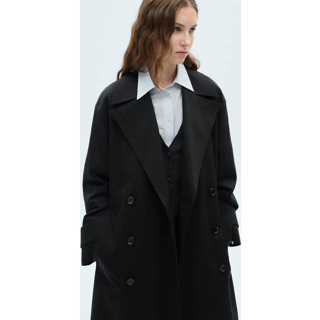 Mango Angela Oversized Double Breasted Trench Coat, Black