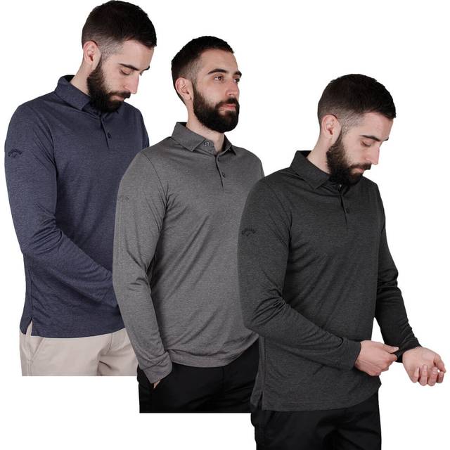 (XS, Black Heather) Callaway Golf Mens Long Sleeve ATY Swing Tech Opti-Dri Polo Shirt