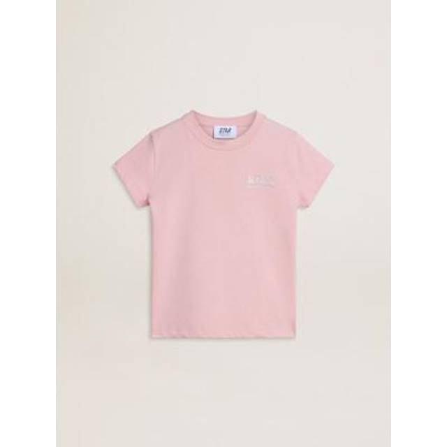 Golden Goose, T-Shirts, female, Pink, 10 Y, Pink Glitter Logo Tee for Girls