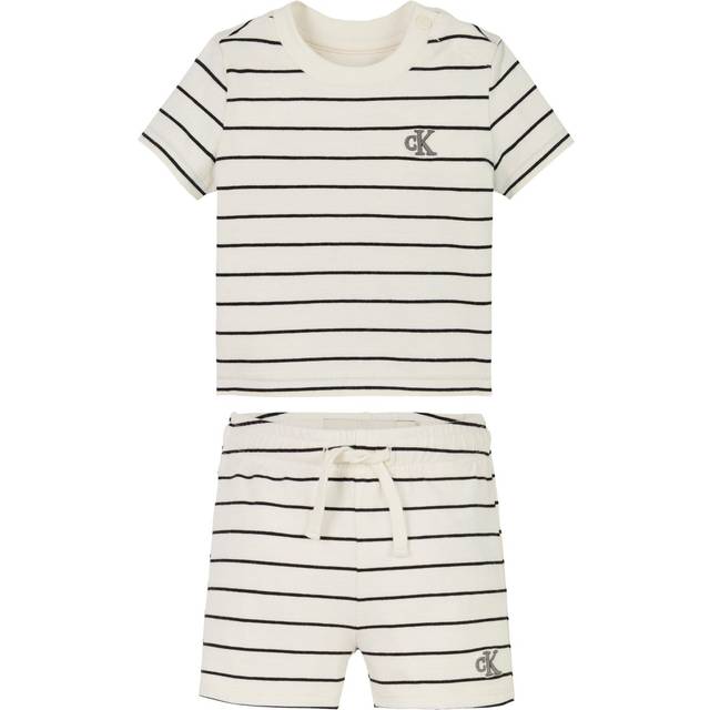 Calvin Klein Boys Ivory & Black Striped Shorts Set - 2 year