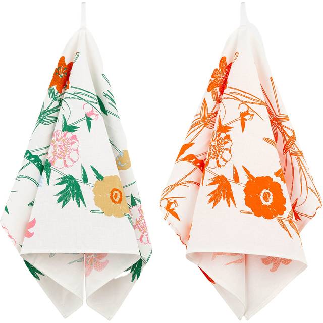 Marimekko Puutarhakutsut kökshandduk 2 delar White-green-orange-beige