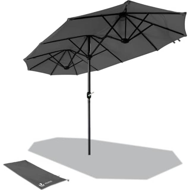VOUNOT 3m Double Garden Parasol Table Umbrella, with Crank Handle Cover Grey
