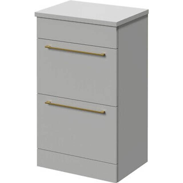 Napoli Floor Standing Vanity Unit for Countertop Basins with 2 Drawers and Brushed Brass Handles | Gloss Grey Pearl | MDF | 500mm